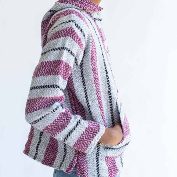 Vintage 90s Baja Joe Men’s Med Crandberry Mexican Baja Hoodie Drug Rug Pancho - Picture 2 of 12